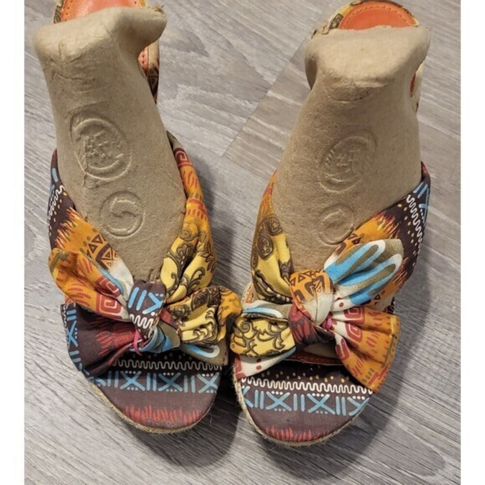 MIA RITA Womens Espadrilles Wedge Heels Aztec Mexican Print OpenToe Size 7.5